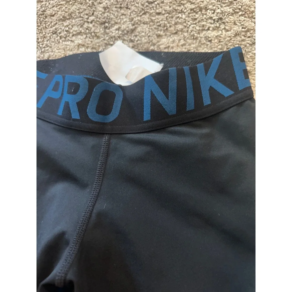 Nike Pro Dri-FIT Women Black Blue Colorblock Mesh Training Leggings Size CS